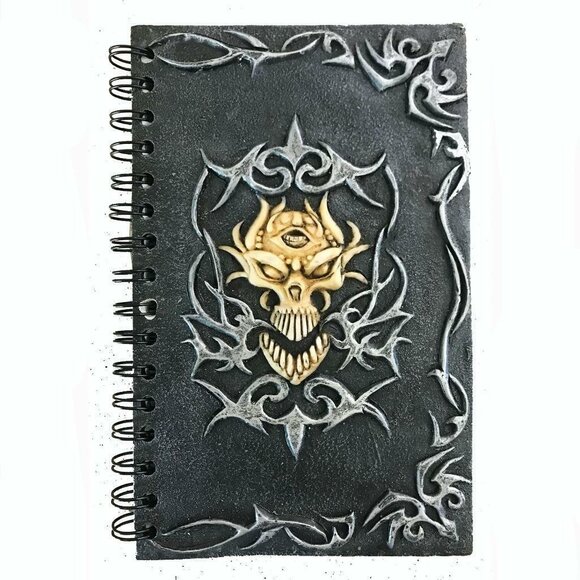 Skull Design Front Spiral Notebook Resin Cover Marka Gallery Black Art Halloween - Picture 1 of 1